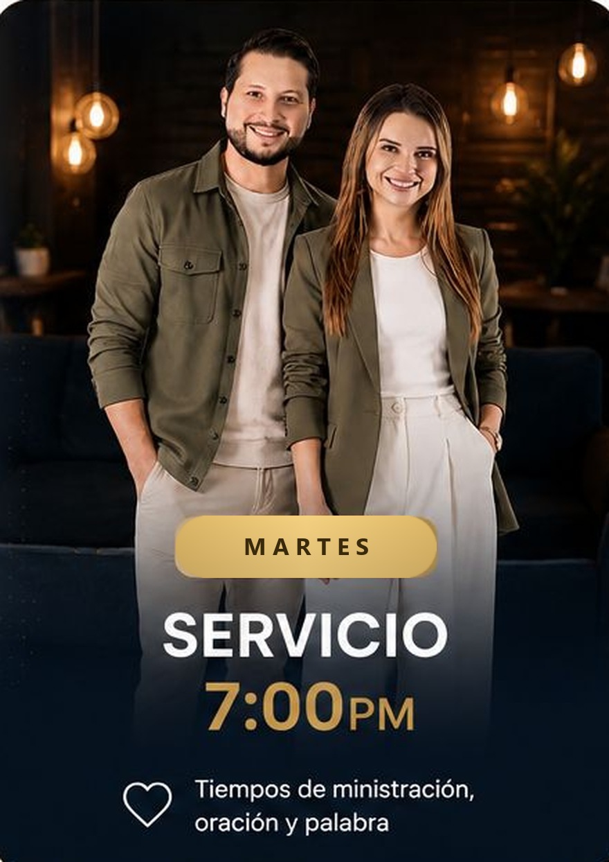 Martes — Servicio 7:00PM. Tiempos de ministración, oración y palabra.