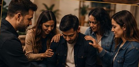 Grupo Sincronia orando juntos por un hermano